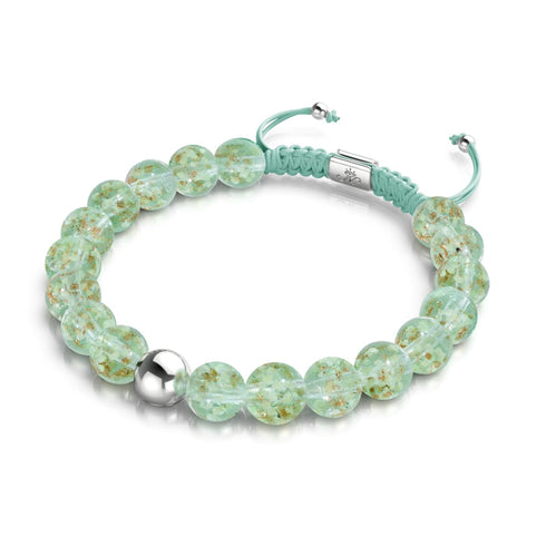 Immergrün | Silber | Glühwürmchen Glas Makramee Armband